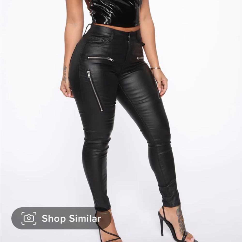 Black leather pants with zippers
